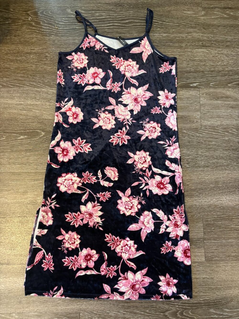 Y2K Velvet Floral Mini Dress Whimsy Goth Blue Pink Slip Stretch Medium